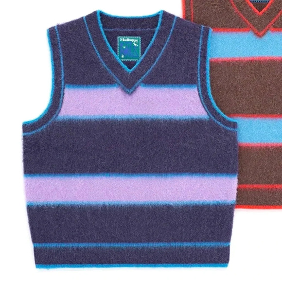 🆕 NWT Madhappy Brushed Llama Knit blue/purple Sweater Vest - Picture 1 of 7